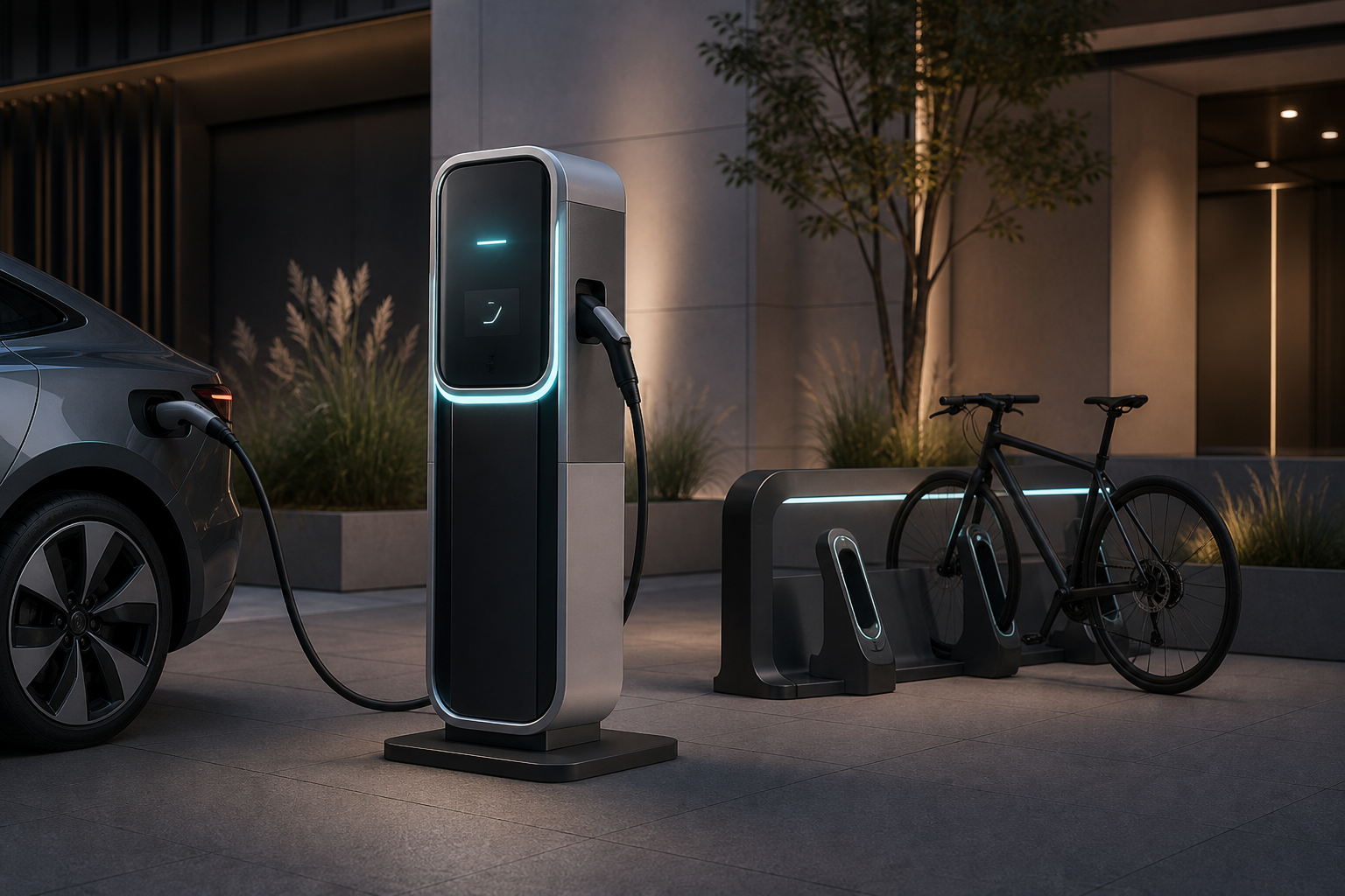 Premium e-mobility charging station concept για ηλεκτρικό αυτοκίνητο και ποδήλατο