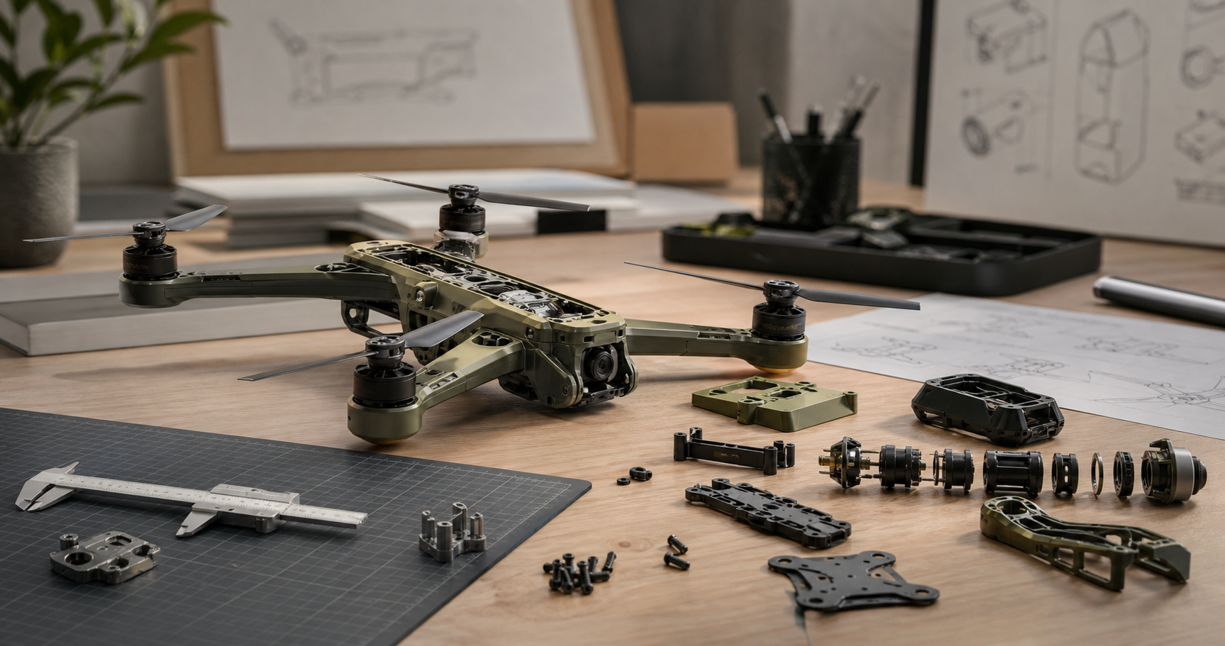 Drone product concept with CAD geometry and technical design direction
