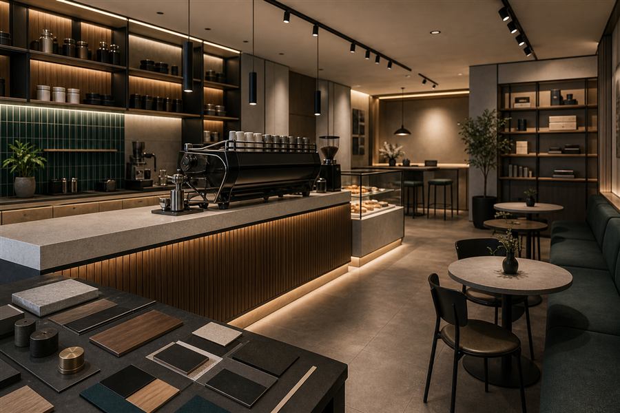 Concept εικόνα για cafe ή χώρο εστίασης με μελετημένη προβολή και ροή