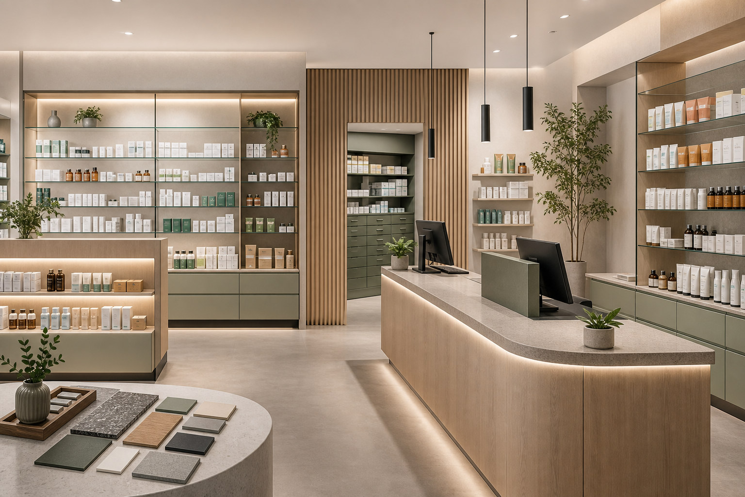 Retail display concept for a pharmacy product presentation area