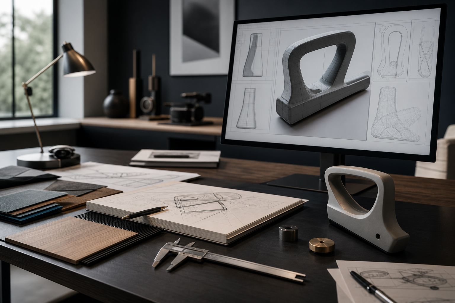 CAD visualization of a product concept on a design workstation